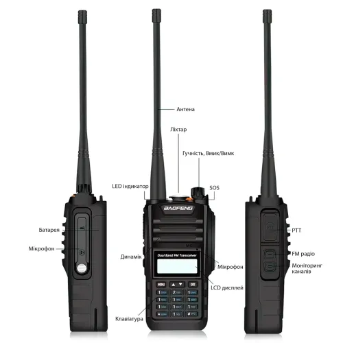Радіостанція Baofeng UV-9R Plus з радіусом до 22 км, VHF/UHF, 2500 мА/год - фото 5