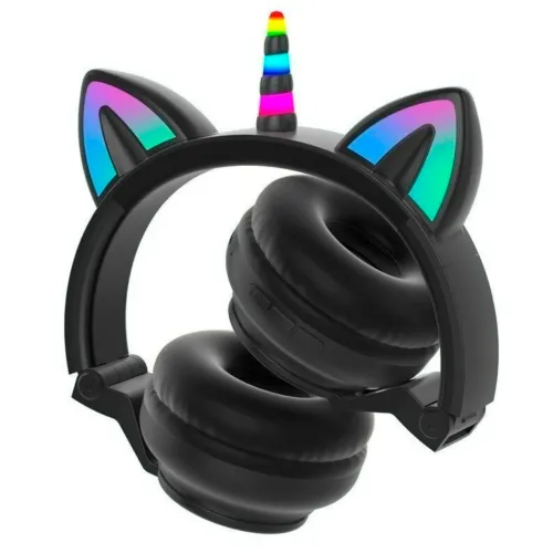 Бездротові складані навушники вушка Єдиноріг CAT EAR STN-27 C LED-підсвіткою, чорний - фото 3