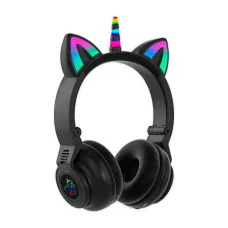 Бездротові складані навушники вушка Єдиноріг CAT EAR STN-27 C LED-підсвіткою, чорний