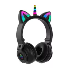 Беспроводные складные наушники ушки Единорог CAT EAR STN-27 С LED подсветкой, черный