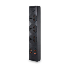 Мережевий фільтр-подовжувач BKL01-3 на 3 вилки, 4 USB, 2500 Вт, EU