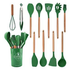 Набір кухонного приладдя Kitchen Set на 12 предметів, з харчового силікону, до 230 градусів Зелений