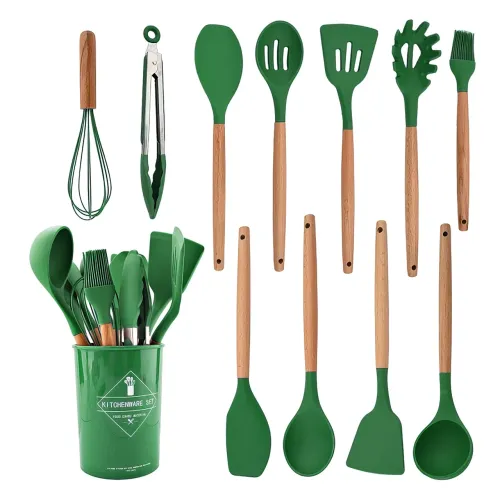 Набір кухонного приладдя Kitchen Set на 12 предметів, з харчового силікону, до 230 градусів Зелений
