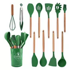 Набір кухонного приладдя Kitchen Set на 12 предметів, з харчового силікону, до 230 градусів Зелений