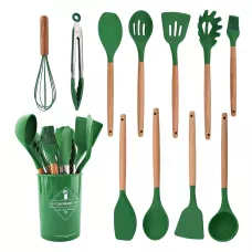 Набір кухонного приладдя Kitchen Set на 12 предметів, з харчового силікону, до 230 градусів Зелений