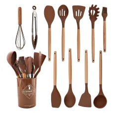 Набір кухонного приладдя Kitchen Set на 12 предметів, з харчового силікону, до 230 градусів Коричневий