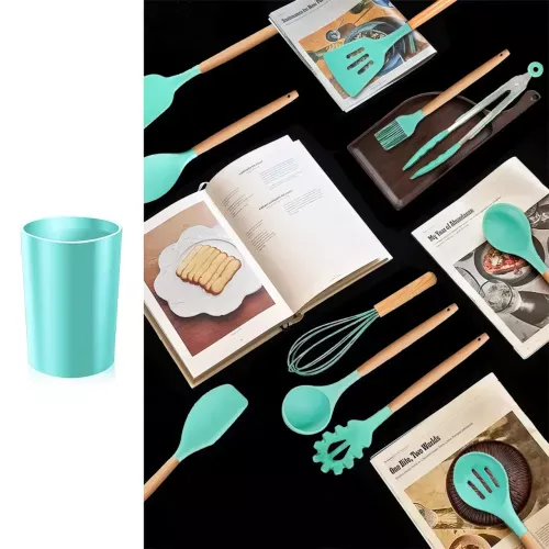 Набор кухонных принадлежностей Kitchen Set на 12 предметов, с пищевого силикона, до 230 градусов Бирюзовый - фото 3