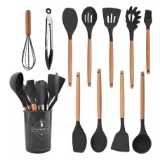 Набір кухонного приладдя Kitchen Set на 12 предметів, з харчового силікону, до 230 градусів Чорний