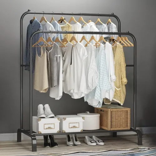 Подвійна стійка вішалка Double floor Hanger для одягу з полицею для взуття, 145х110 см, до 30 кг