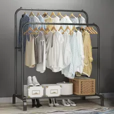 Двойная стойка вешалка Double floor Hanger для одежды с полкой для обуви, 145х110 см, до 30 кг