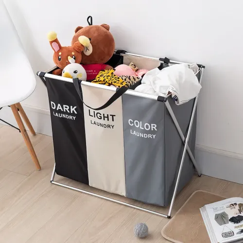 Кошик для білизни розкладний Laundry Basket з 3 відсіками, 150 л - фото 2