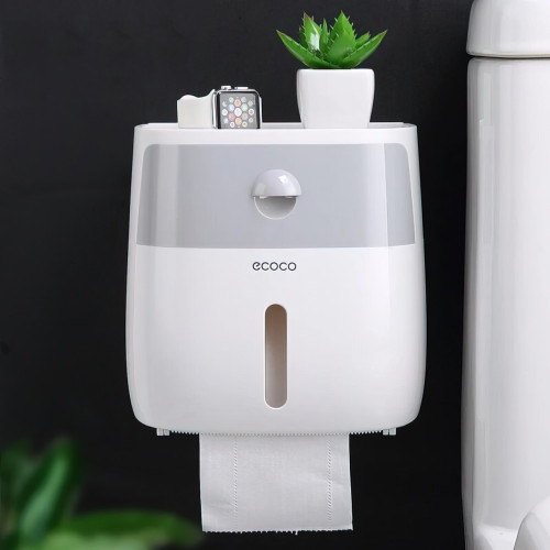 Диспенсер для туалетной бумаги Ecoco в ванную, настенный, с полкой для телефона, пластиковый
