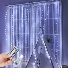 Світлодіодна гірлянда-штори SF-19 з живленням від USB, 3x2 м, 8 режимів роботи, біла