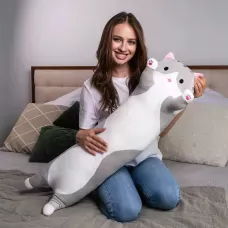 М'яка іграшка Кіт Батон, 110 см, з плюшу та бавовни, сіра
