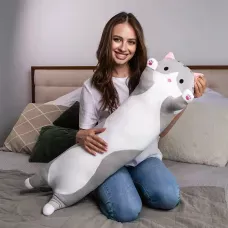 М'яка іграшка Кіт Батон, 110 см, з плюшу та бавовни, сіра