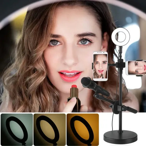 Кільцева LED-лампа Youtuber HA-12, 9 см, 10 Вт, від USB, з підставкою для мікрофона та телефона - фото 4