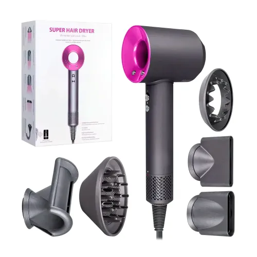 Фен для волосся Super Hair Dryer, 1600 Вт, із захистом від перегрівання, іонізацією повітря й магнітними насадками