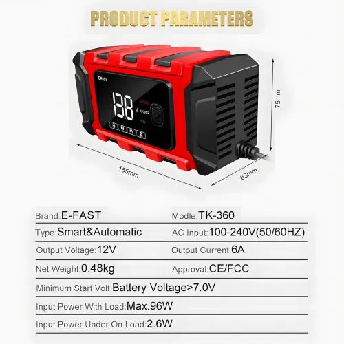 Зарядний пристрій для акумуляторів 12V потужністю 5 Ah Battery Charger TK360 - фото 7