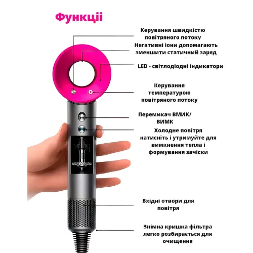 Фен для волосся Super Hair Dryer, 1600 Вт, з турборежимом та іонізацією - фото 8
