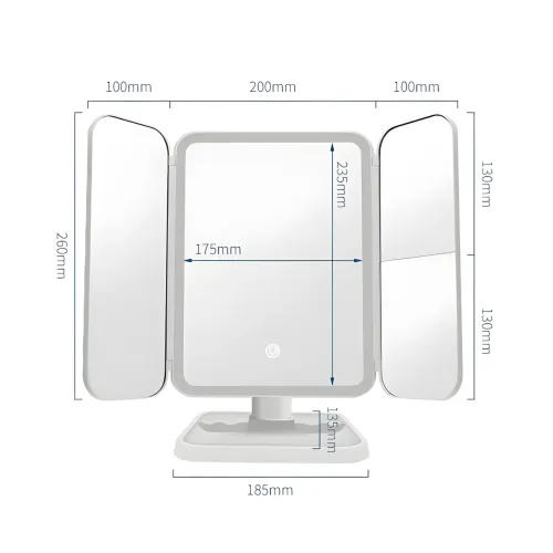 Зеркало для макияжа тройное LED XW-810, С подсветкой, до 4 часов работы от аккумулятора - фото 6