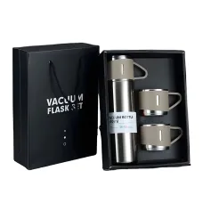 Термос с вакуумной изоляцией, Подарочный набор с 2 чашкам (500 мл )Vacuum flask set Серебряный