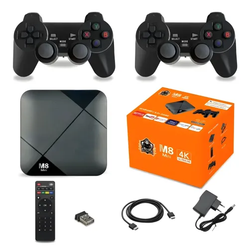 Ігрова приставка M8 mini 4K Android TV, 64 gb, з вбудованим емулятором ретроігор і джойстиками - фото 3