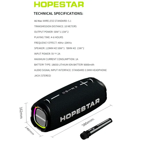 Бездротова колонка Hopestar A6 Max, 80 W, 12000 mAh Сірий - фото 8