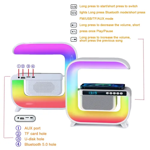 Багатофункціональний нічник RGB G3 з бездротовою зарядкою та колонкою - фото 8