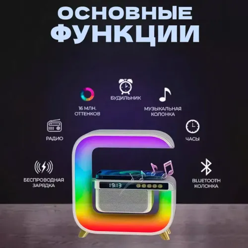 Многофункциональный ночник RGB G3 с беспроводной зарядкой и колонкой - фото 3