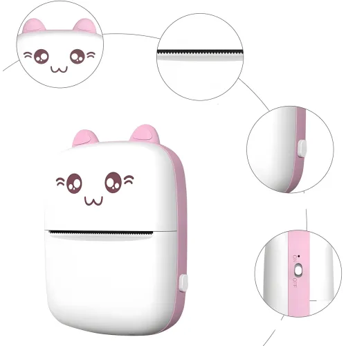 Портативный мини принтер для фотографий (Mini Printer) cat ears Bluetooth - фото 2