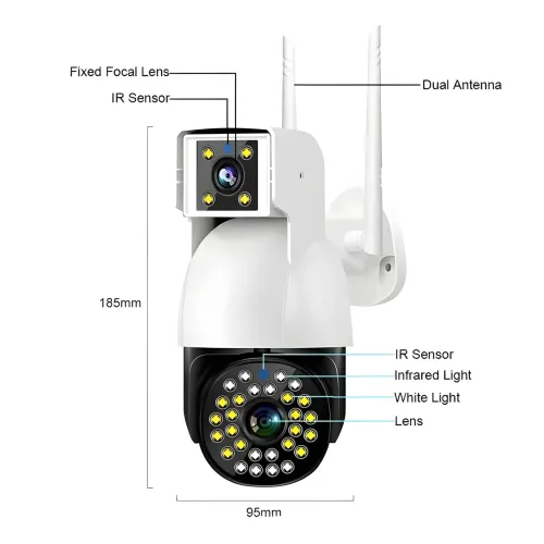 Камера відеоспостереження вулична, Wi-Fi DUAL CAMERA P12 IP 360/90 V380PRO 3+3.0mp - фото 8