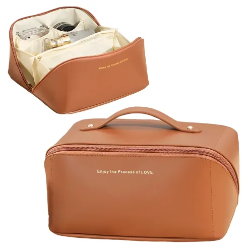 Вместительная косметичка, органайзер MAKE UP BAG Brown - фото 2