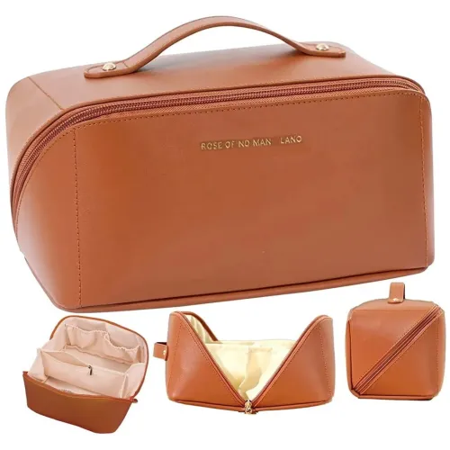 Вместительная косметичка, органайзер MAKE UP BAG Brown - фото 3