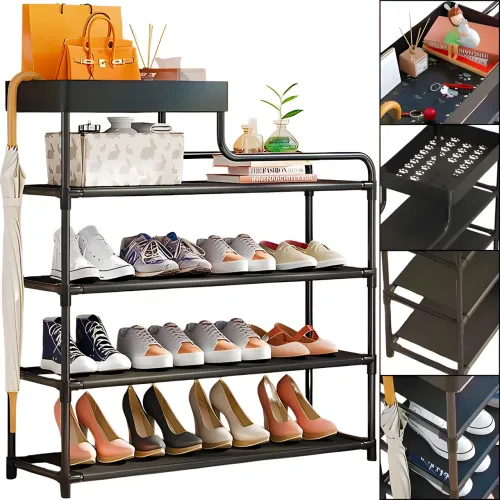 Підлогова металева полиця для взуття в передпокій Shoe rack BLACK 60 *21*78 см. - фото 2