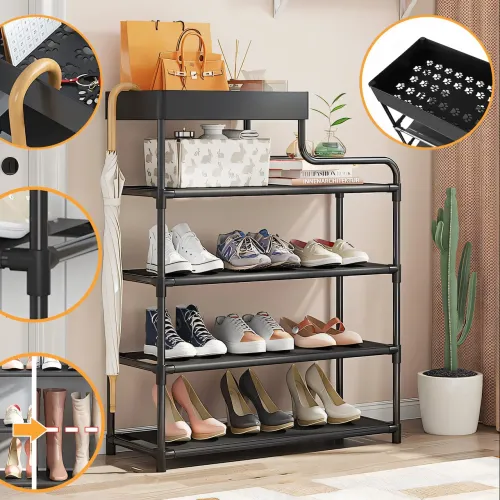 Підлогова металева полиця для взуття в передпокій Shoe rack BLACK 60 *21*78 см.