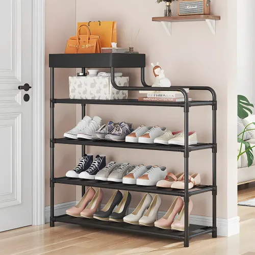 Підлогова металева полиця для взуття в передпокій Shoe rack BLACK 60 *21*78 см. - фото 3