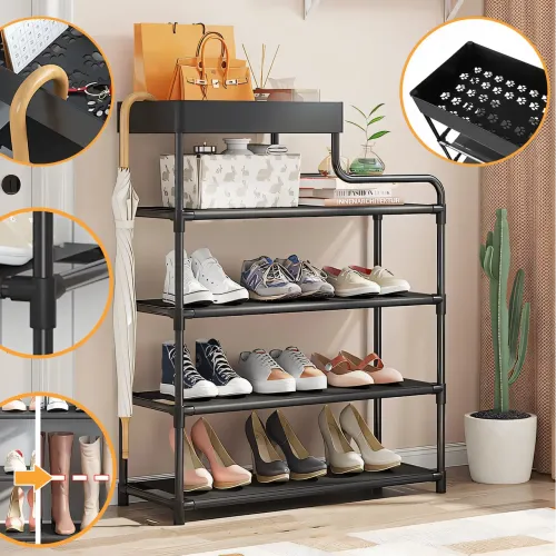 Підлогова металева полиця для взуття в передпокій Shoe rack BLACK 60 *21*78 см.