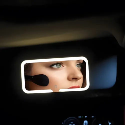 Зеркало прямоугольное с LED подсветкой на козырёк автомобиля с аккумулятором JX538/XR2177 - фото 5