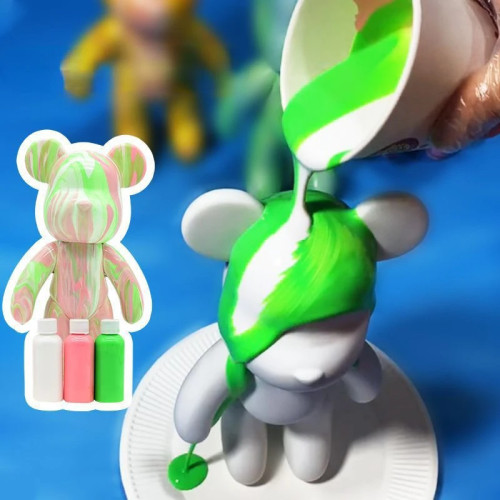 Набор для творчества 23 см флюидный Мишка fluid violent bear bearbrick, с набором красок - фото 8