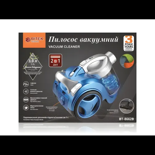Пилосос вакуумний 1200 Вт 3,0 л BITEK BT-8662P Синій - фото 3
