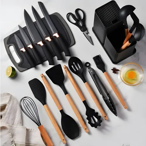 Силіконовий кухонний набір приладдя Kitchen stuff 19 предметів BLACK - фото 3