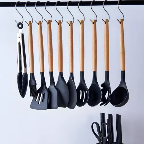 Силіконовий кухонний набір приладдя Kitchen stuff 19 предметів BLACK - фото 4