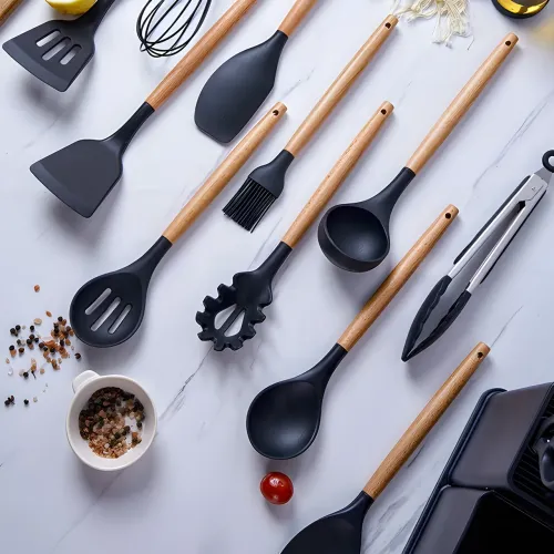 Силіконовий кухонний набір приладдя Kitchen stuff 19 предметів BLACK - фото 6