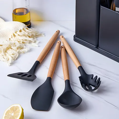 Силіконовий кухонний набір приладдя Kitchen stuff 19 предметів BLACK - фото 7