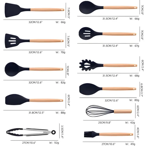 Силіконовий кухонний набір приладдя Kitchen stuff 19 предметів BLACK - фото 9
