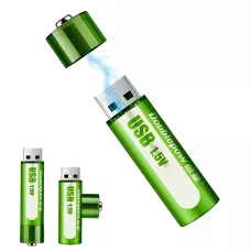Перезаряжаемые батарейки пальчиковые AA, через USB - 1,5В 1500 мАч  USB FluCat USB 1.5V 1500 mWh