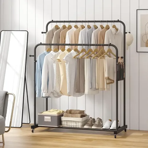 Подвійна стійка на колесах — вішалка для одягу Double floor Hanger з полицею для взуття. 143х96х42 см - фото 6