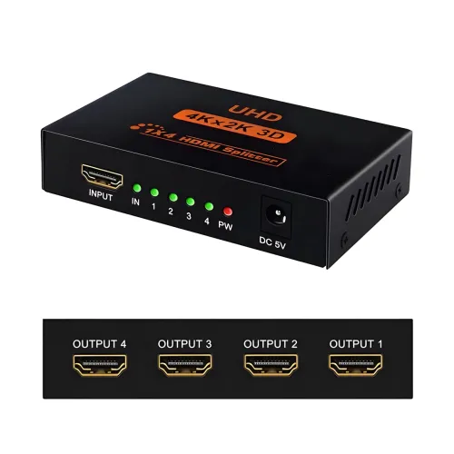 Активний HDMI-розгалужувач на 4 порти, чотириспрямований відео сплітер 4К - фото 2
