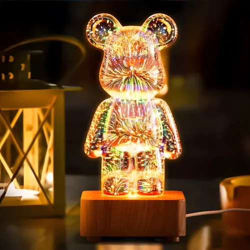 Нічник, світильник ведмідь-вентилятор RGB Bearbrick, Акриловий нічник 3D кольорів - фото 2