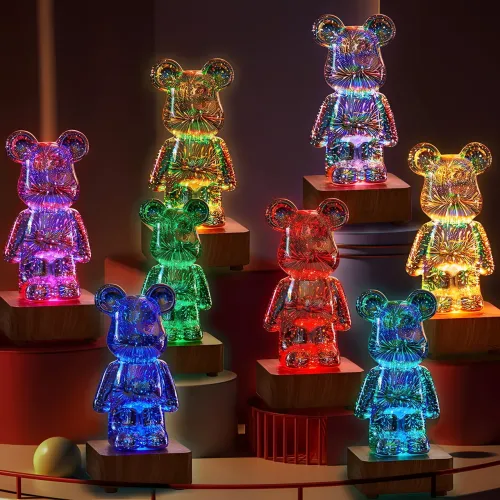 Нічник, світильник ведмідь-вентилятор RGB Bearbrick, Акриловий нічник 3D кольорів - фото 3